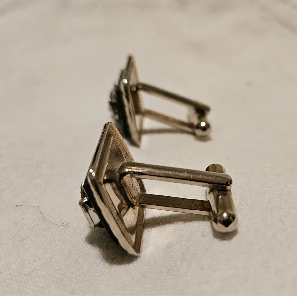 Vintage Rhinestone Cuff Links Jewelry Double Anchor Sickle Design Men Women